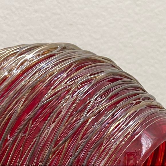 Robert Adamson Handblown Red Art Glass Thread Wrap 6” Dome Large Votive Vase - Picture 16 of 16